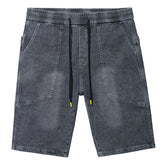 Short en jean à taille élastique et cordon de serrage pour homme, short imprimé, jean au genou, grande taille